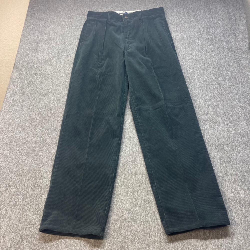 Vtg Polo Ralph Lauren Mens Green Corduroy Pleated Pants 30x29 Straight Leg